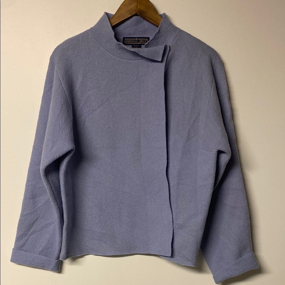 Herman Geist 100% wool periwinkle blue cardigan sweater
